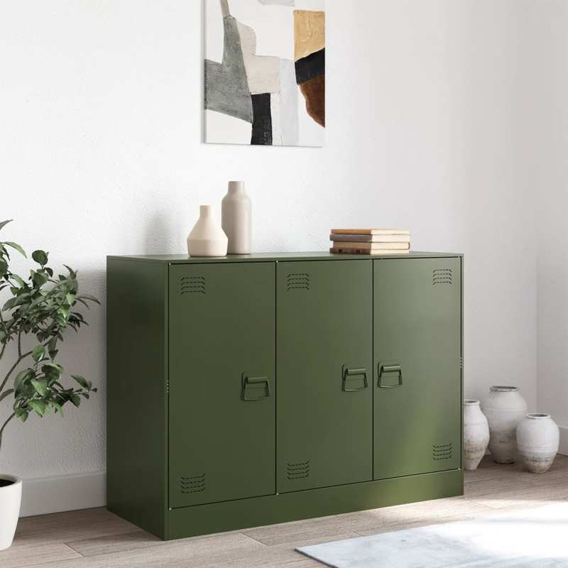 Simple Sideboard, Spacious Storage Cabinet with Display Shelf, Suitable for Kitchen, Living Room, Stylish Furniture, Offers Additional Storage Space and Home Decor, Ensures Safety. Dressoir 99x39x73 cm Steel Olive Green