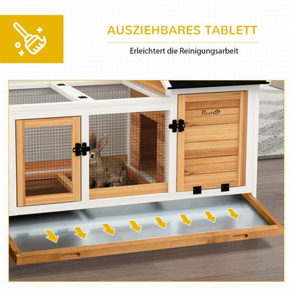 Large Front Door & Ramp Access Small Animal Hutch with Wheels - Heavy-Duty Mobile Pet Cage for Dwarf Rabbits, Guinea Pigs, Hamsters, Chinchillas - Spacious 106.93cmL x 58.42cmW x 73.91cmH Habitat with Ramp, Ventilation Mesh &
