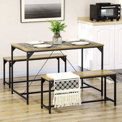 Eethoek – Eetkamerset – Keukentafelset – Tafel met Banken – Eettafelset – Compact en Ruimtebesparend – Houtlook Met Industrieel Staal