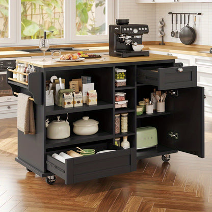 Keukentrolley – Keukenwagen – Serveerwagen – Opbergwagen – Roltafel – Met Laden en Open Planken – Compact 129x46x92 cm – Stevig Metalen Frame Op Wieltjes