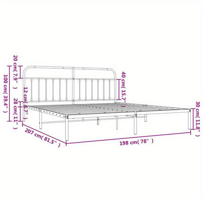 Modern Black Metal Bed Frame with Headboard, 193x203cm, Powder-Coated Steel for Strength & Stability, Minimalist Design for Contemporary Bedrooms