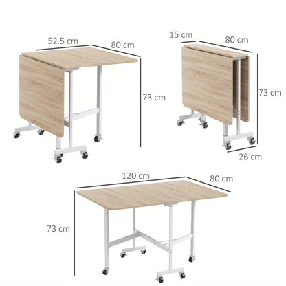 Vouwtafel – Klaptafel – Opvouwbare Tafel – Eettafel – Verrijdbare Tafel – Eikenkleur – Stalen Frame – Geschikt Voor 4-6 Personen – Draaggewicht 50 Kg