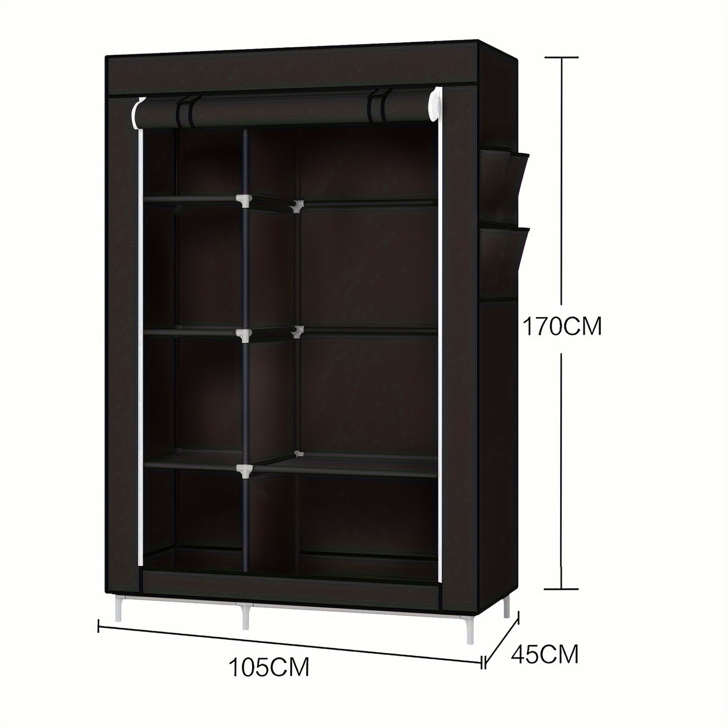 Draagbare Kledingkast – Kledingrek – Garderobekast – Opbergkast – Kleding Organizer – Compact 105x45x170 cm – Stevig IJzeren Frame – Ademend Stofhoes Zwart