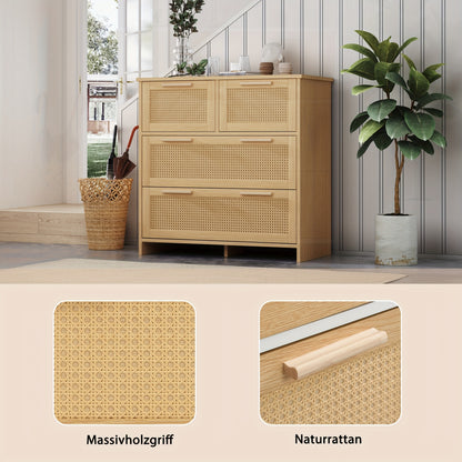 Ladekast – Ladenkast – Kommode – Dressoir – Opbergkast – 4 Lades – Massief Hout Handgrepen – 80x80x38 cm