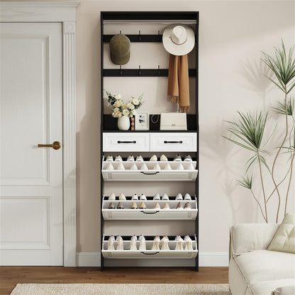 Schoenenkastje – Schoenenrek – Schoenopberger – Schoenenkast – Schoenenmeubel – Smal Halrek met 3 Deuren en 2 Lades – MDF Houtlook – Verstelbare Planken – Gemakkelijke Montage