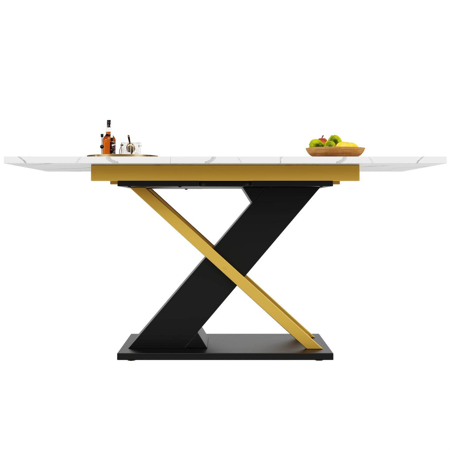 Uitschuifbare Eettafel – Uitklaptafel – Keukentafel – Woonkamertafel – Tafel Verlengbaar – Zwart Hardhout – Gouden Kruispoten – Verstelbaar 160-200 cm