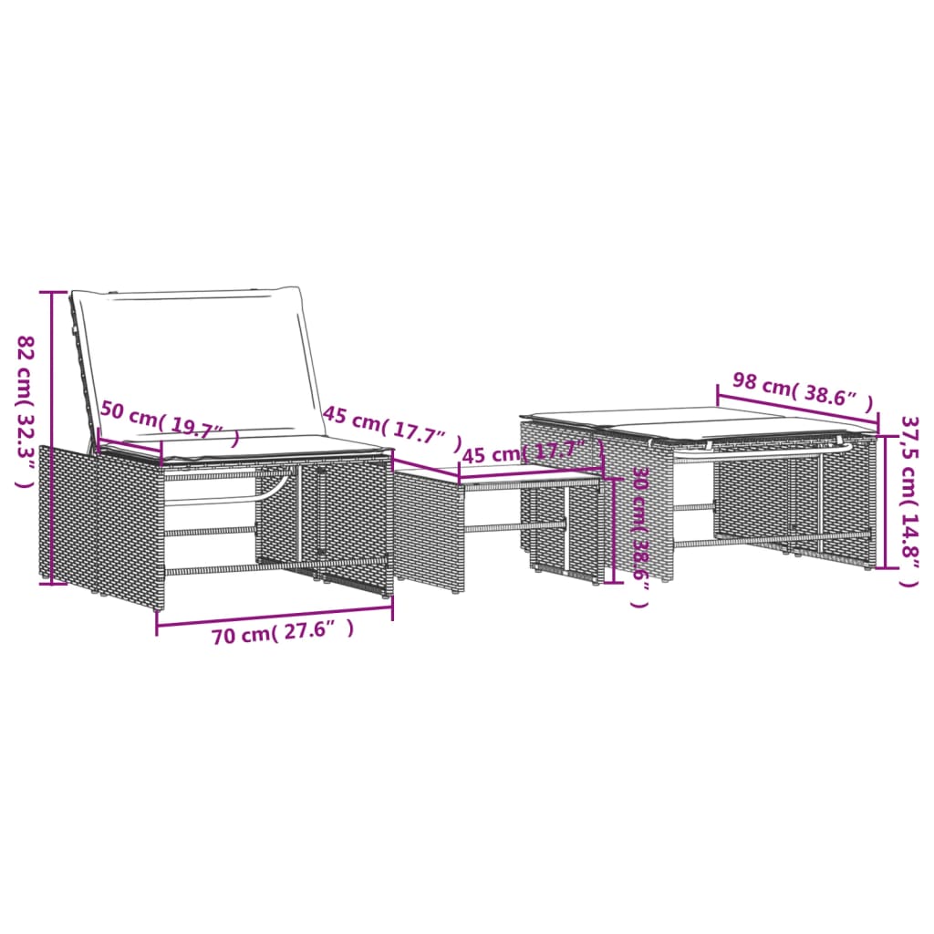 Lounge Set – Buitenmeubels – Tuinmeubilair – Ligbed - Balkon Set – Ligstoelen - 2-Delige Set – PE-Rattan – Verstelbare Rugleuning
