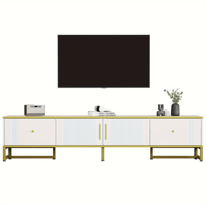 TV Meubel – TV Kast – TV Dressoir – TV Meubels – Media Meubel – Wit Met Gouden Rand – 180x40x40 cm – Verstelbare Poten & Kabeldoorvoer