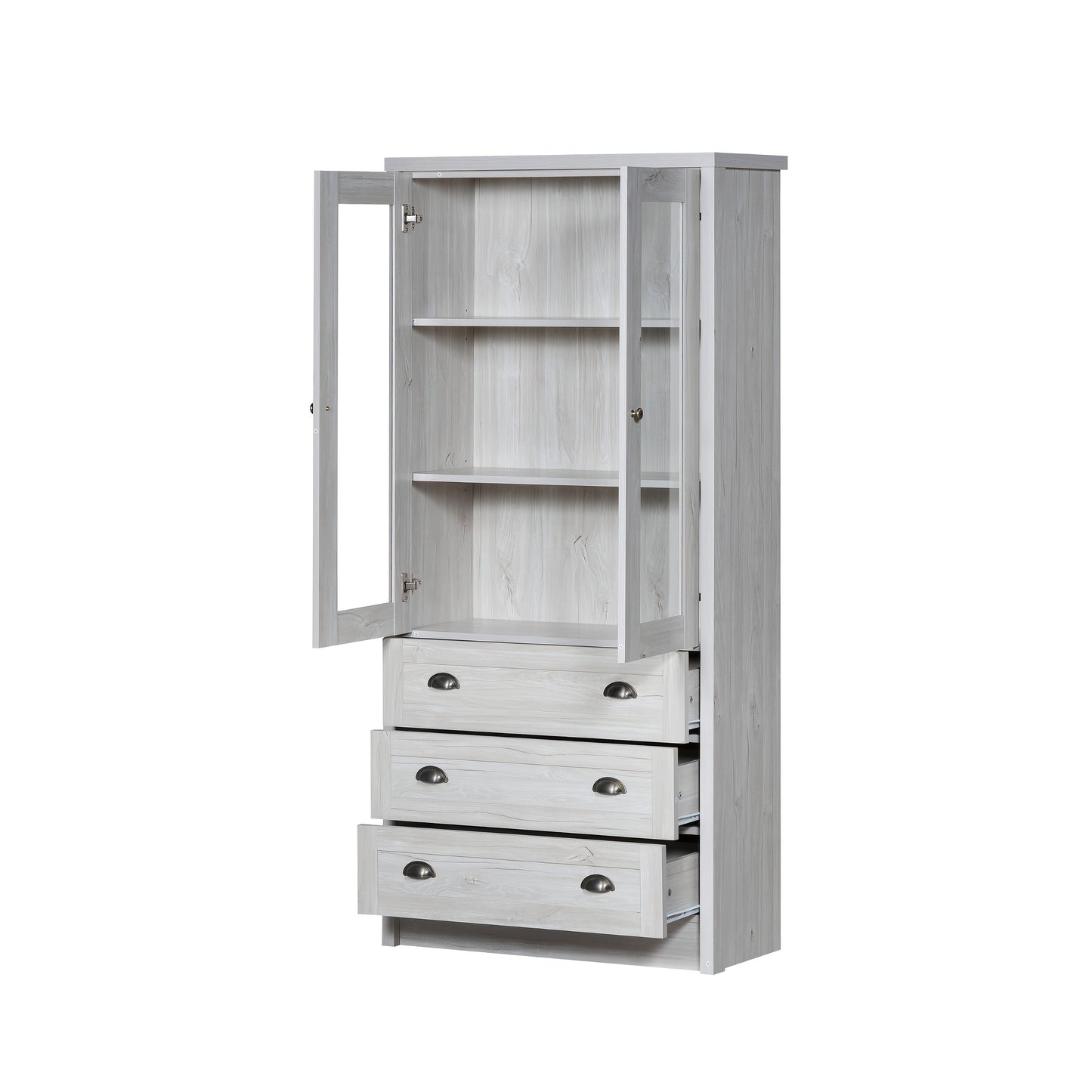 Halgangkast – Opberger – Schoenenkast – Kast – Bergkast – Wit – Hoog Slank Design – Bamboe Met Glazen Deur