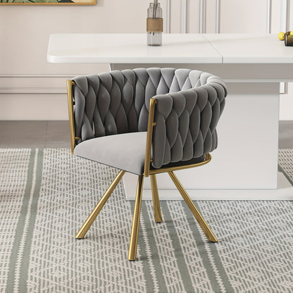 Draaifauteuil – Swivel Chair – Accentstoel – Rotatiestoel – Fauteuil – Grijs met Gouden Accenten – 360° Draaibaar – Stevig Metalen Frame