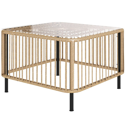 Buitenbijzettafel – Tuinmeubel – Bijzettafel – Loungtafel – Side table – Weerbestendig PE-rattan – Gehard glas blad 65x65x43 cm Natural Wood