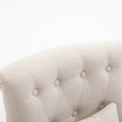 Fauteuil – Relaxstoel – Loungestoel – Zetel – Loungefauteuil – Vintage Design – Massief Rubberhouten Poten – Afneembare Wasbare Hoes – 52,5x69x77 cm – Linnenlook Bekleding – Rugkussen voor Lendensteun