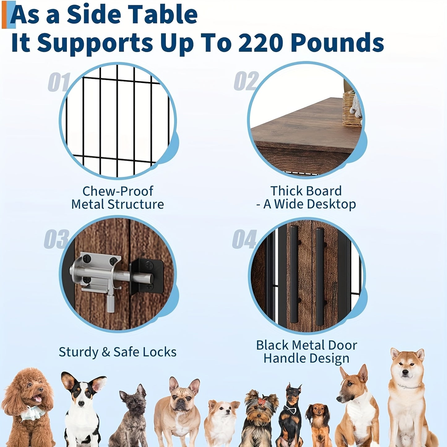 Hondenbench – Hondenkooi – Hondenhok – Dog crate – Houten bench – 80x60x65 cm – Dubbele deuren – Robuust fiberboard