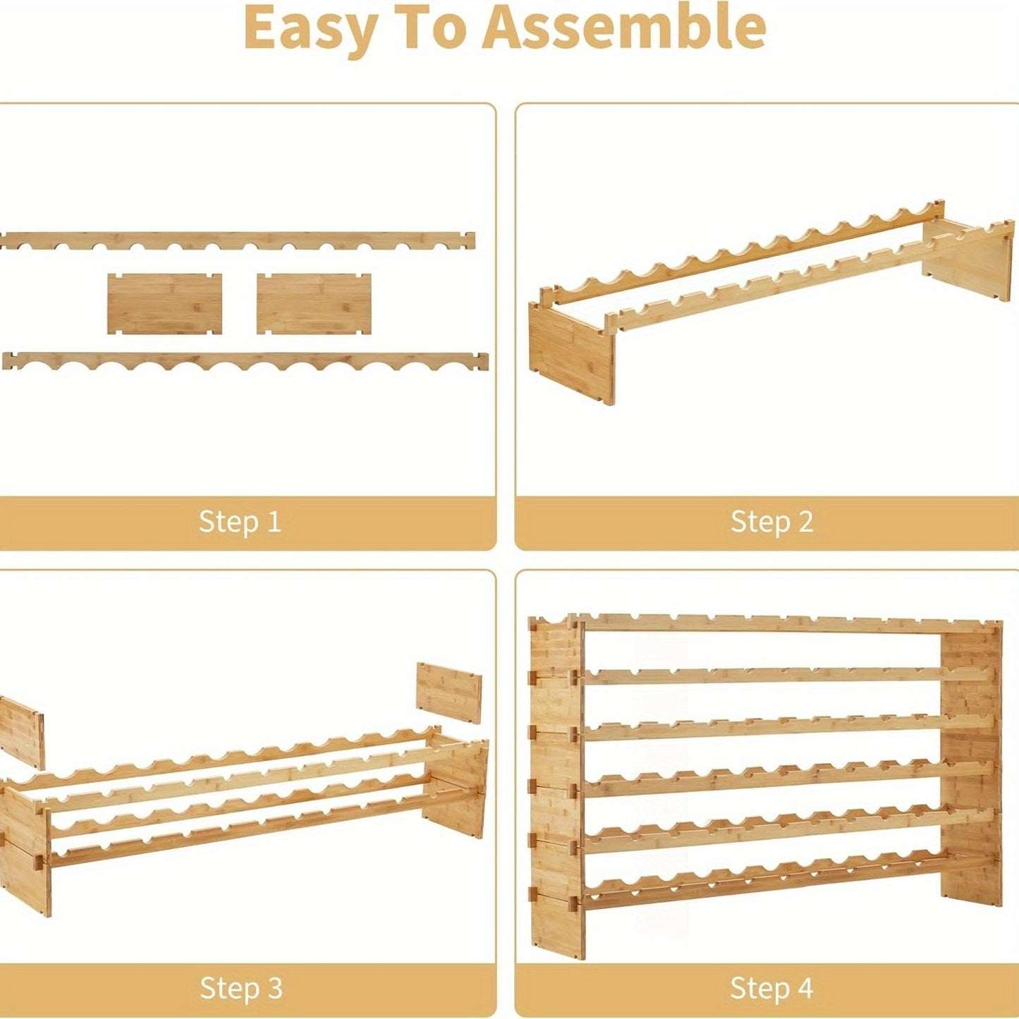 Wijnrek – Wijnopslag – Flessenrek – Wijnhouder – Wijnkast – 72 Flessen – Stapelbaar Modular – Bamboe Hout – Ruimtebesparend Design