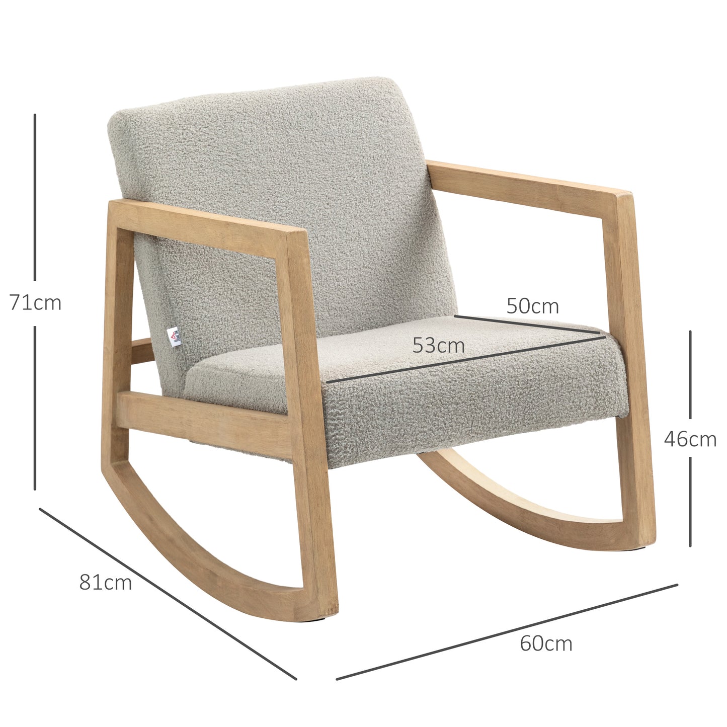 Schommelstoel – Relaxstoel – Fauteuil – Voedingsstoel – Loungestoel – Bouclé Stoffering – Massief Hevea Houten Frame – 60 x 81 x 71 cm – 150 kg Draagkracht