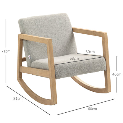 Schommelstoel – Relaxstoel – Fauteuil – Voedingsstoel – Loungestoel – Bouclé Stoffering – Massief Hevea Houten Frame – 60 x 81 x 71 cm – 150 kg Draagkracht