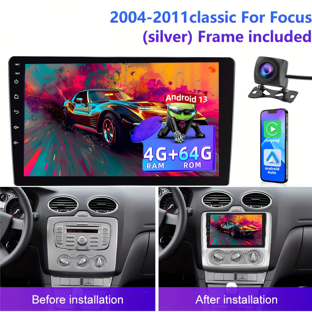 Android Double Din Autoradio – Multimedia Speler – Navigatiesysteem – Carplay Radio – Auto Stereo Met AHD Achteruitrijcamera en Microfoon – 9 Inch Touchscreen – 4GB RAM 64GB Opslag