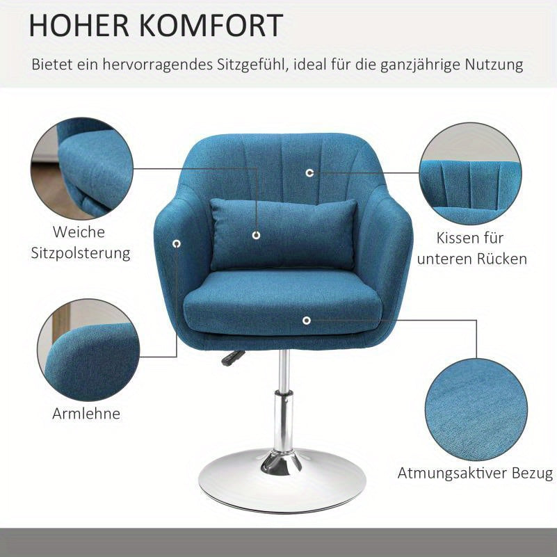 Draaifauteuil – Fauteuil – Lounge Stoel – Relaxstoel – Draaistoel – Lichtblauw – Stof met Linnenstructuur – Met Metalen Frame – Handmatig Draaibaar Zonder Elektriciteit