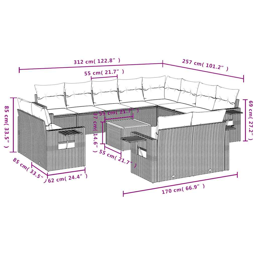 Tuinbank – Buitenbank – Balkonbank – Zitbank – Tuinmeubel – Polyrattan – Inclusief Kussens – Weerbestendig & Modulaire Opstelling – Grijs & Blauw