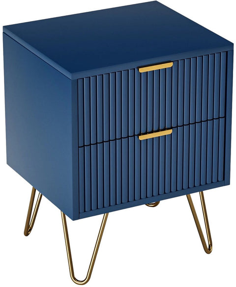 Nachtkastje - 2 Lades - Blauw - Nachtkastjes - Nachtkastjes Modern - Klassiek - Nachtkastje Hout
