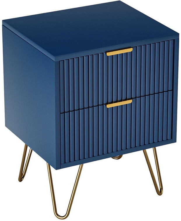 Nachtkastje - 2 Lades - Blauw - Nachtkastjes - Nachtkastjes Modern - Klassiek - Nachtkastje Hout