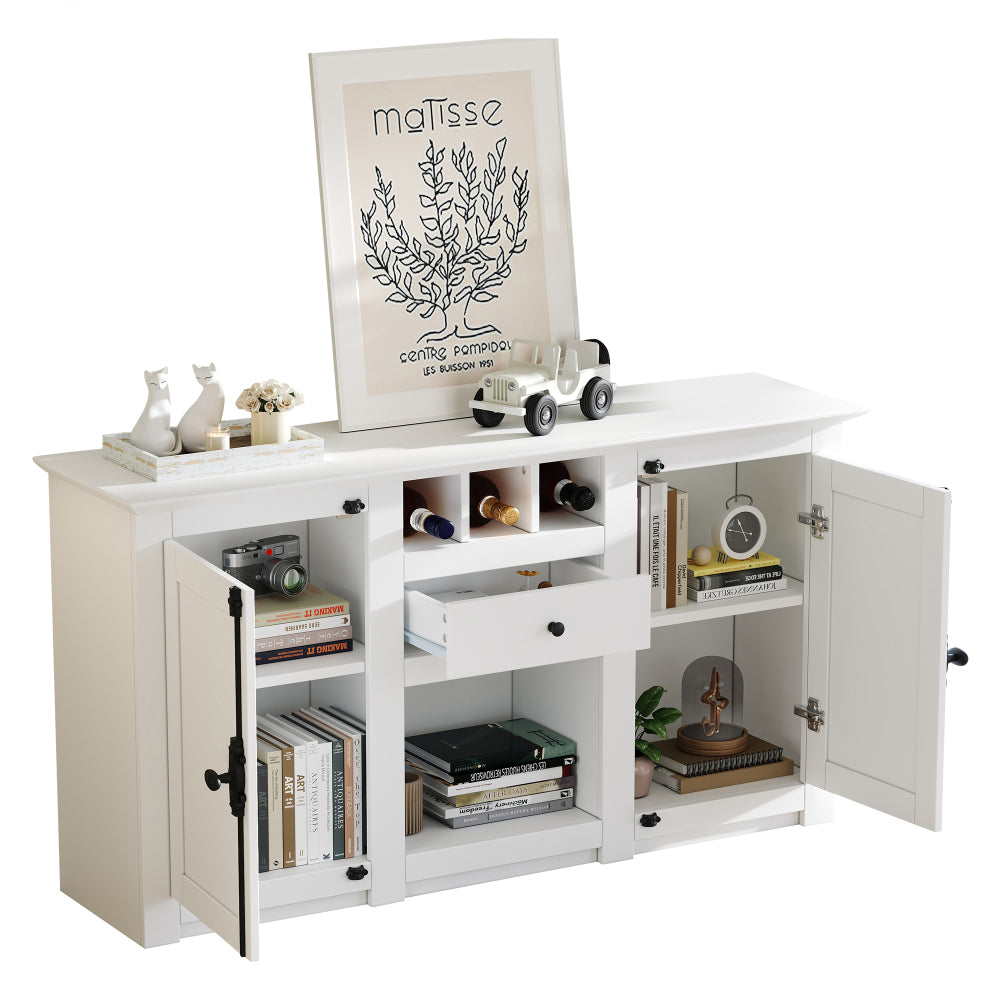 Modern-Style Sideboard with Two Doors and One Drawer | 130cm Wide, Three Wine Racks, Semi-Open Storage, White, Metal, Suitable for Hallways, Living Rooms, and Offices