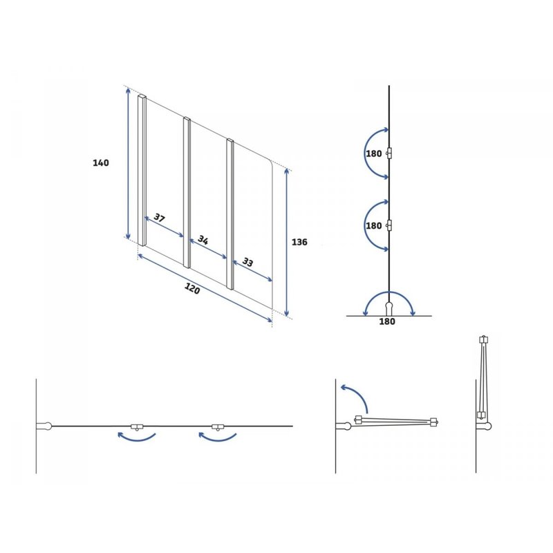 Badkuipzetwand – Badkuipscherm – Douchewand – Douchecabine – Badscherm – Inklapbaar Design – Helder Glas Met Aluminium Profielen