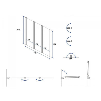 Badkuipzetwand – Badkuipscherm – Douchewand – Douchecabine – Badscherm – Inklapbaar Design – Helder Glas Met Aluminium Profielen