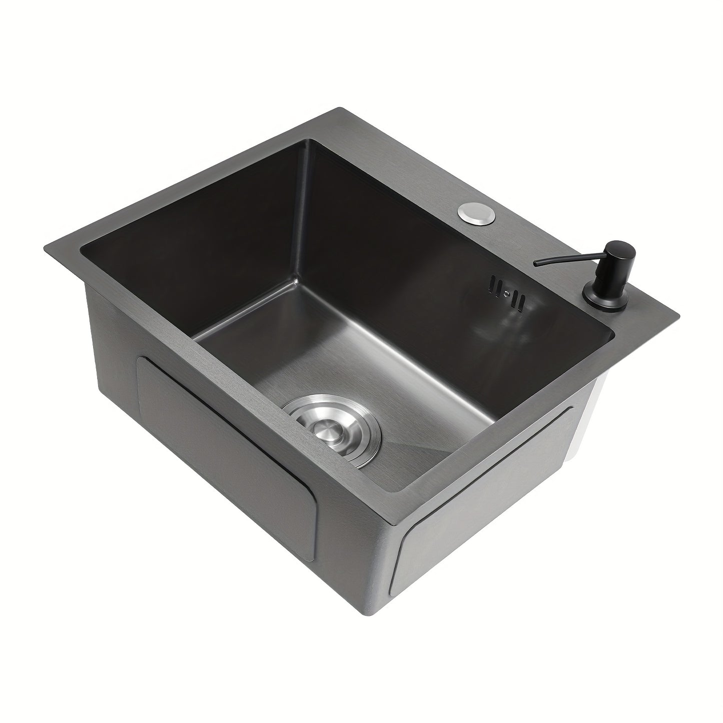 Enkele Spoelbak – Keukenspoelbak – Wastafel – Inbouwspoelbak – Zwarte Spoelbak – Roestvrij Staal 201 – Nano-Coating & X-vormige Waterafvoer – Ingebouwde Zeepdispenser 150ml