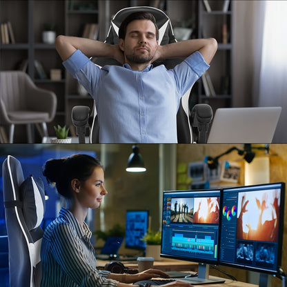 Gamingstoel – Gamestoel – Gaming Chair – Game Stoel – Bureaustoel – Ergonomisch – Verstelbare Rugleuning – Hoogwaardig PU-leer – Met Metaal Frame – Zwart/Wit