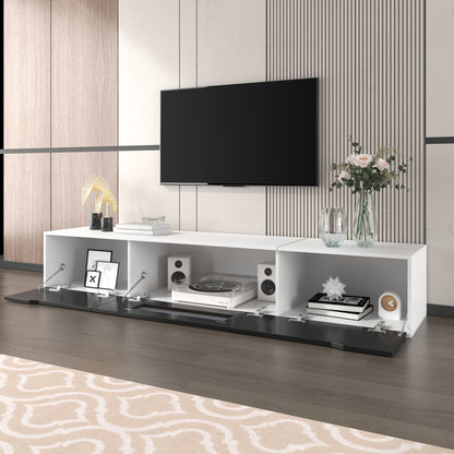 Modern Metal TV Stand with High-Gloss Finish - Wall-Mounted or Freestanding Media Console, Space-Saving Design in Black & White, Easy Installation with Hardware Included, Minimalist Entertainment Center for Living Room, Home