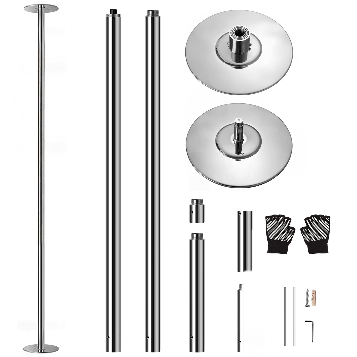 Danspaal – Pole Dance Paal – Pole Fitness Paal – Dansstang – Bewegingspaal – Verstelbare Hoogte 2,03-2,74 m – Robuust Chroomstaal 500 kg Belastbaar