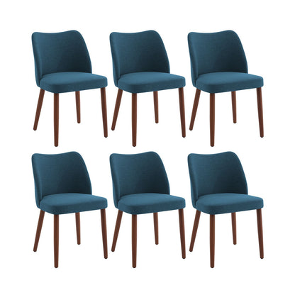 Eetkamerstoel – Stoel – Kuipstoel – Keukenstoel – Bistrostoel – Set van 2 – Blauwe Stoffen Bekleding – Gebogen Rugleuning – Robuuste Houten Poten – Comfortabel & Duurzaam