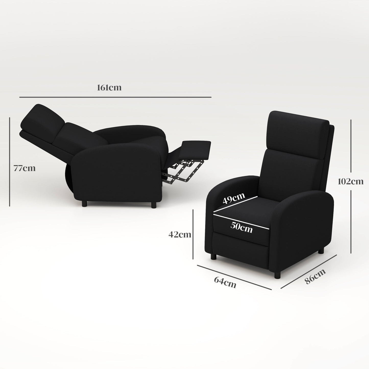 Relaxfauteuil – Verstelbare Fauteuil – Relaxstoel – Ruststoel – Zwart – Verstelbare Rugleuning Tot 160° – Ingebouwde Voetensteun