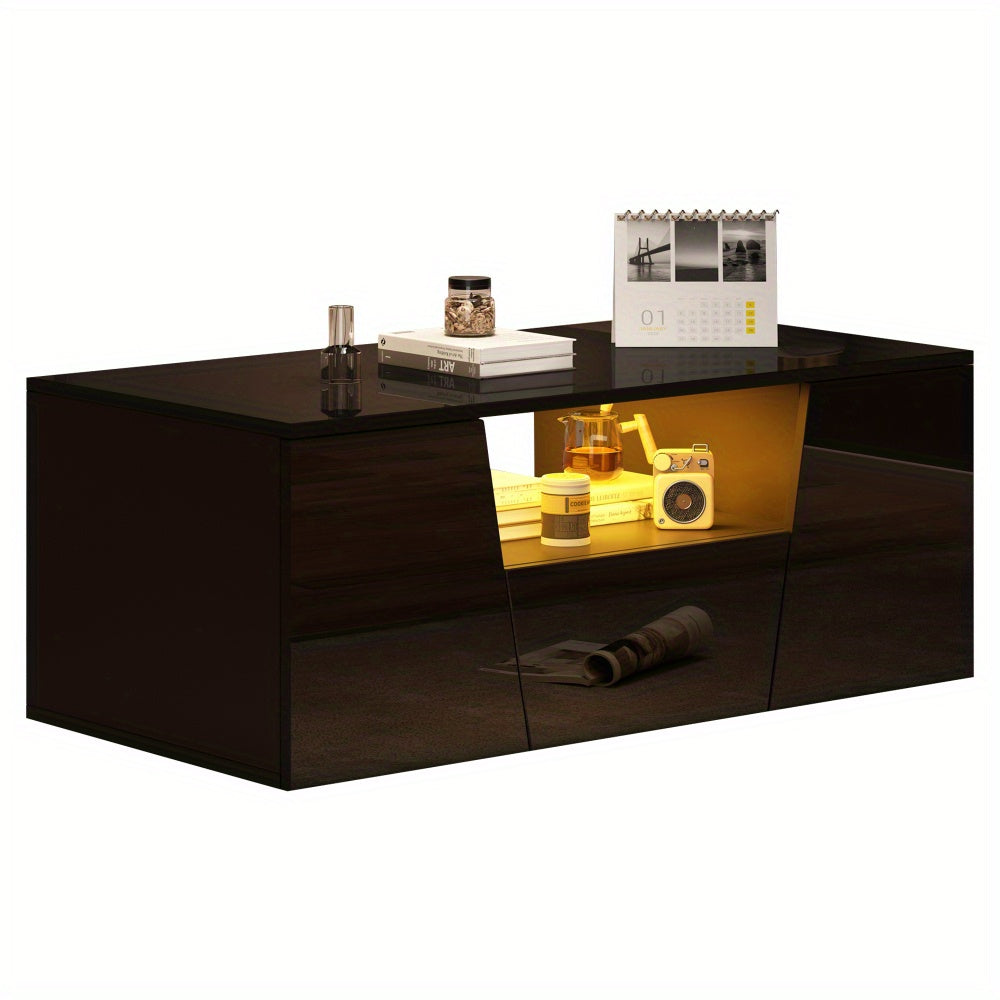 Salontafel – Koffietafel – Bijzettafel – Woonkamertafel – Tafeltje – Hoogglans Zwart – Glasblad & Metaalframe – Ruime Opbergruimte met Laden – 100x50x40 cm – Compact & Modern Design