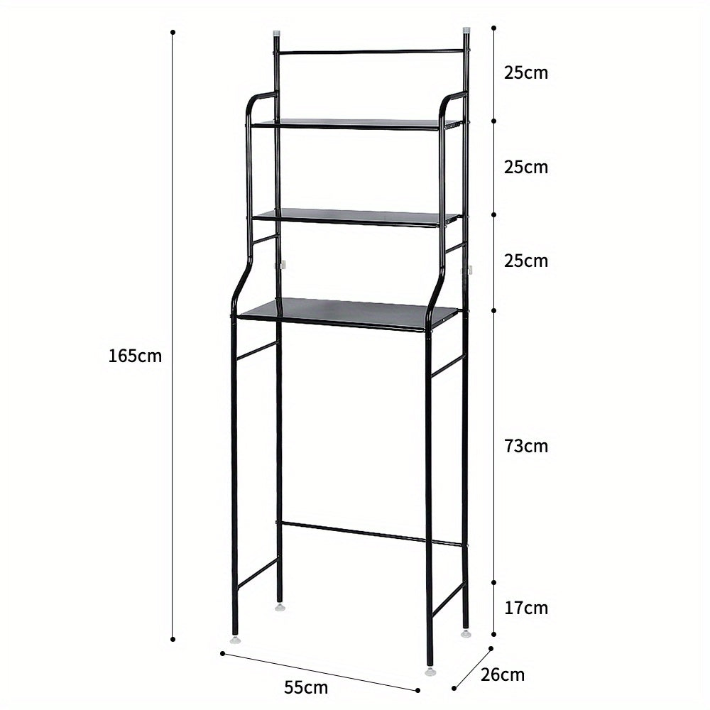 Toiletkastje – Badkamerkastje – WC Kastje – Opbergkast – Toiletmeubel – Zwart Metalen Frame – 165x55x26 cm – 3 Ruime Planken