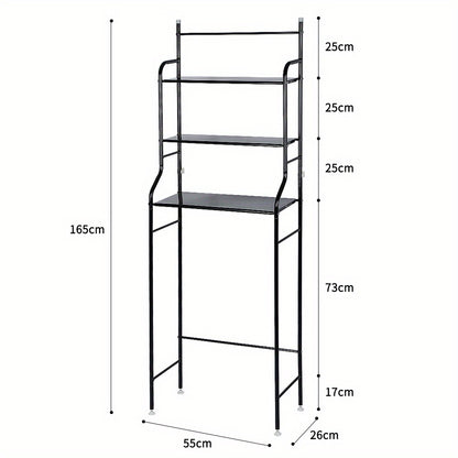 Toiletkastje – Badkamerkastje – WC Kastje – Opbergkast – Toiletmeubel – Zwart Metalen Frame – 165x55x26 cm – 3 Ruime Planken