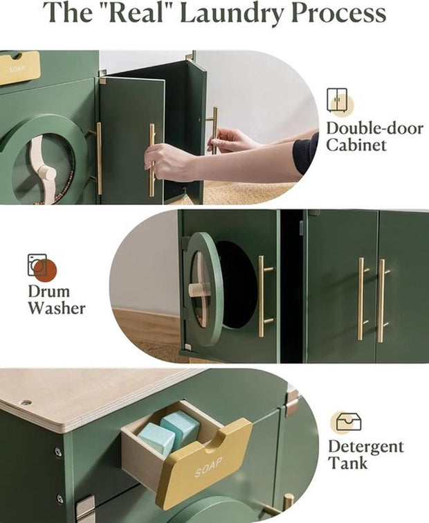 Kinder Wasmachine - Groen - Houten Speelgoed - Wasmachine - Droger - Peuters