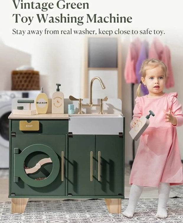 Kinder Wasmachine - Groen - Houten Speelgoed - Wasmachine - Droger - Peuters