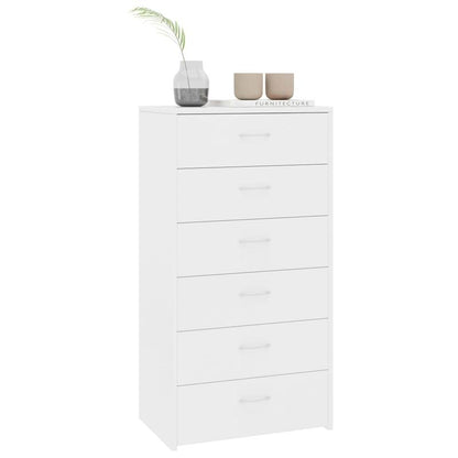 White Sideboard with 6 Drawers 50X34X96 Cm • 18Mm Plywood • Wear Resistance • Anti-Tip Lock