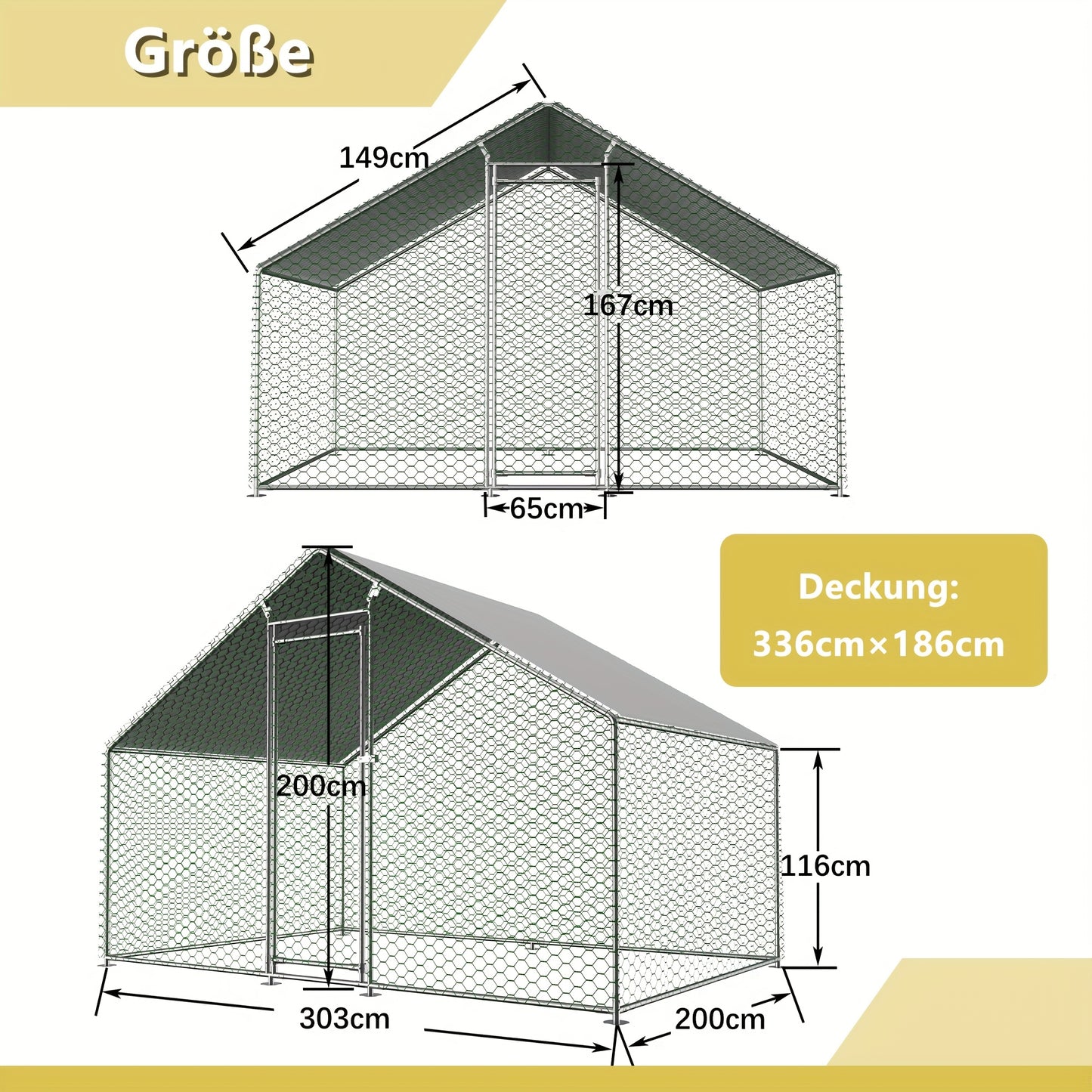 Kippenren – Kippenhok – Draadren – Buitenren – Pluimveehok – 3x2x2 Meter – Met Veiligheidsslot – Waterdichte PE Doek – Metalen Frame – Geschikt Voor Kippen En Kleine Dieren