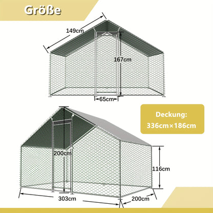 Kippenren – Kippenhok – Draadren – Buitenren – Pluimveehok – 3x2x2 Meter – Met Veiligheidsslot – Waterdichte PE Doek – Metalen Frame – Geschikt Voor Kippen En Kleine Dieren