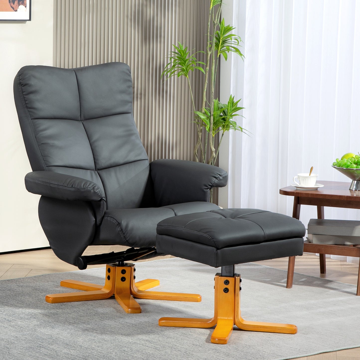 Relaxstoel – Fauteuil – Schommelstoel – Loungestoel – Voetbank – Kunstleer Bekleding – Verstelbare Rugleuning 145° – 360° Draaibaar – Opbergruimte Voetenbank – Ergonomisch Design – Roomwit