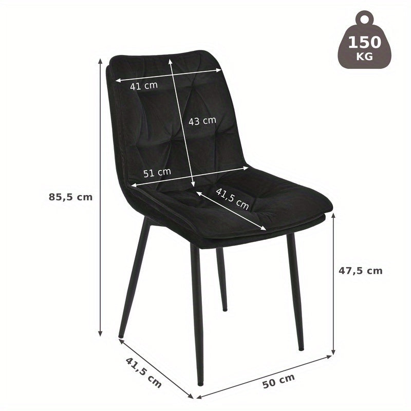 Eetkamerstoel – Stoel Zonder Armleuning – Dining Chair – Zetel – Velvet Stoel – Ergonomische Rugleuning – Dubbele Laag Zitkussen – Zwart