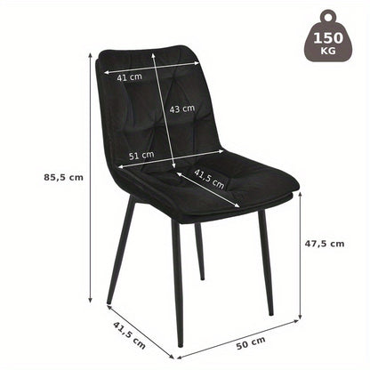 Eetkamerstoel – Stoel Zonder Armleuning – Dining Chair – Zetel – Velvet Stoel – Ergonomische Rugleuning – Dubbele Laag Zitkussen – Zwart
