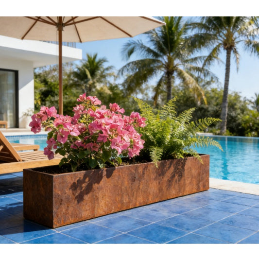 Plantenbak – Bloembak – Plantenpot – Tuinbak – Vierkante Bloembak – Weerbestendig Staal – 200x40x40 cm – Vernist Met Verloopkleur