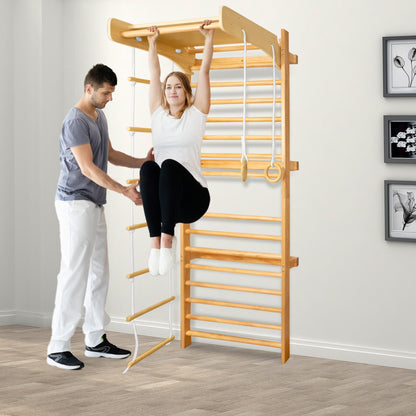 Klimrek – Klimframe – Speeltoestel – Turnrek – Gymnastiekrek – 6-in-1 Multifunctioneel Design – Hoogwaardig Houten Frame 215x82x6 cm
