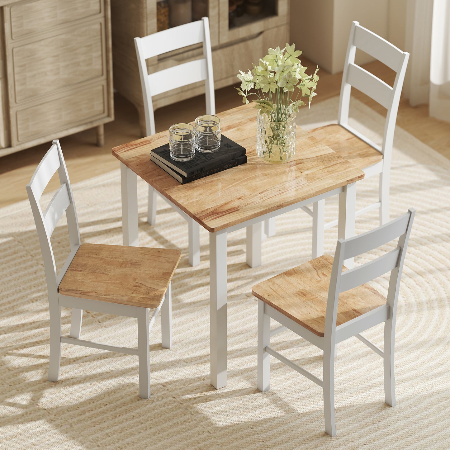 Keukenstoelen – Eetkamerstoelen – Stoelen Set – Houten Stoelen – Rubberwood Stoelen – Wit Met Gebogen Rugleuning – Ergonomisch Comfort