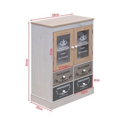 Keukenkast – Opbergkast – Dressoir – Buffetkast – Ladekast – Shabby Chic Wit Beige Grijs – Compact Formaat 81x58x30 cm – Duurzaam Melamine MDF