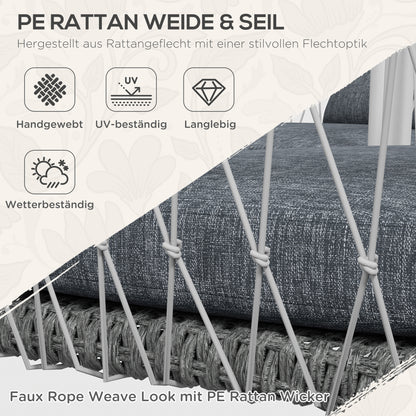 4-Delige Loungeset – Tuinmeubelset – Schommelstoel – Tuinstoelen – Loungestoelen – Grijs – Schommelfunctie – Weerbestendig Polyrattan Met Metalen Frame